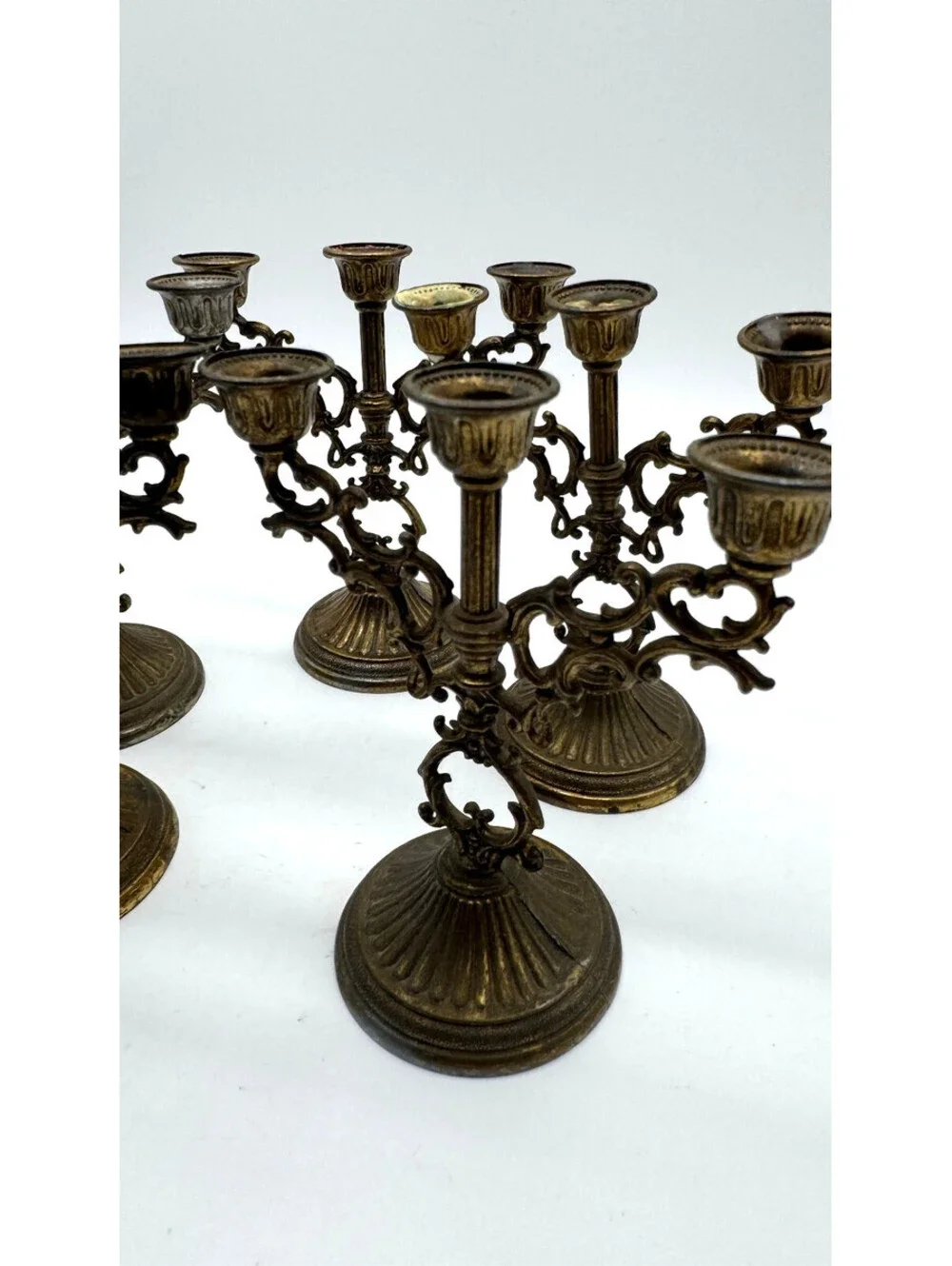 Vintage Interpur Italy Brass 3-Arm Candelabra Candle Holders Set of 5